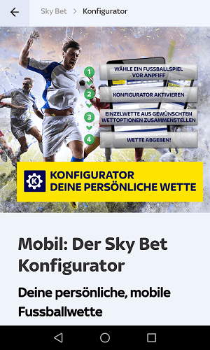 Skybet mobil Wetten konfigurieren