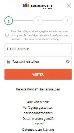 Oddset Neukunde Registrierung